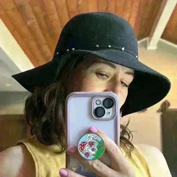 CALLANAN MILLINERY Black Wool Felt Hat Slouchy Boho Metallic Beads Women Small - Picture 2 of 6